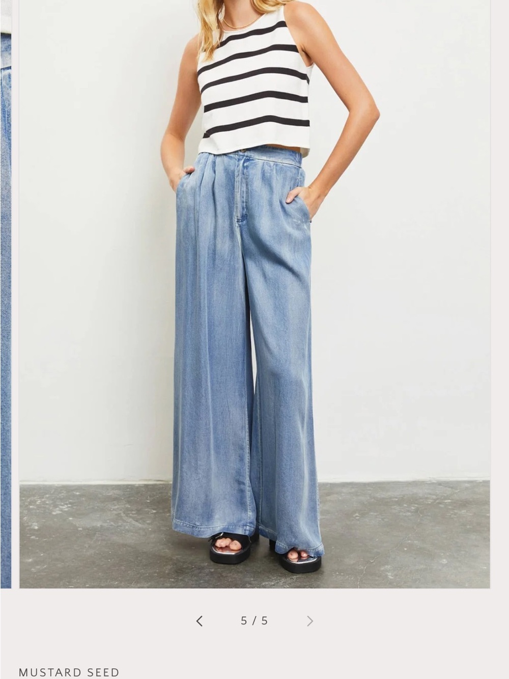 Mustard Seed Light Blue Wide-Leg Denim Trousers